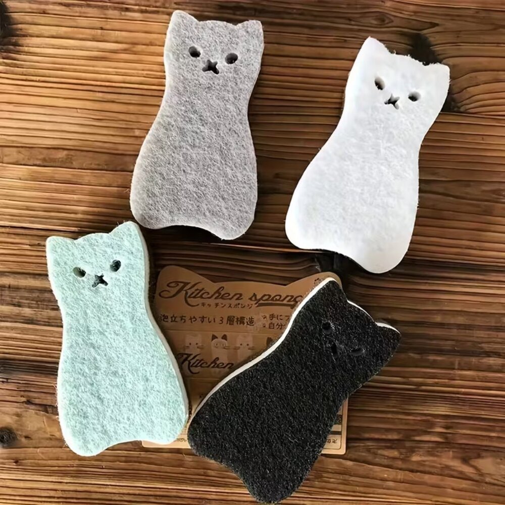 {NEW} 4-Pack Triple-Layer Heavy-Duty Cat Kitchen Sponges